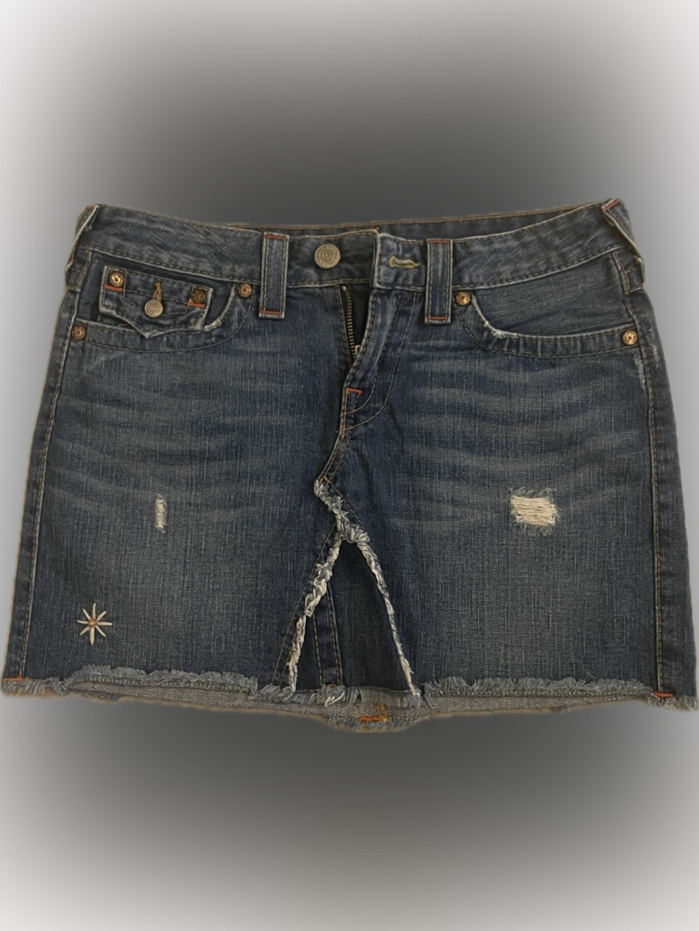 Denim Mini Skirt with Distressed Details